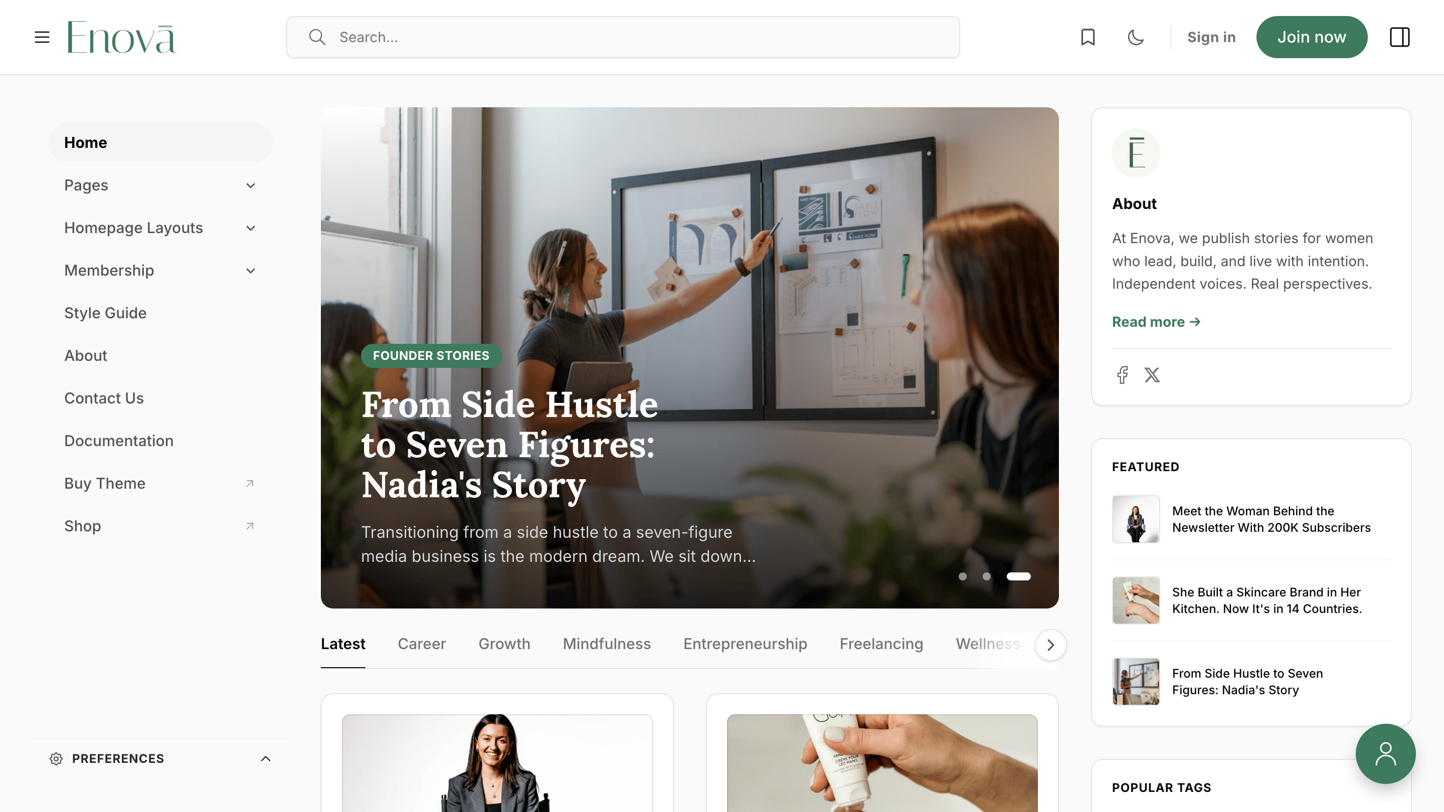 Enova Ghost CMS Theme Preview